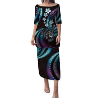 Hawaii Shaka Sign Puletasi Fantastic Frangipani Amethyst Gradient