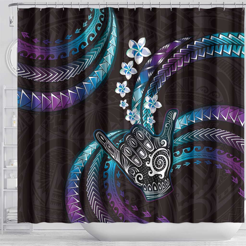 Hawaii Shaka Sign Shower Curtain Fantastic Frangipani Amethyst Gradient