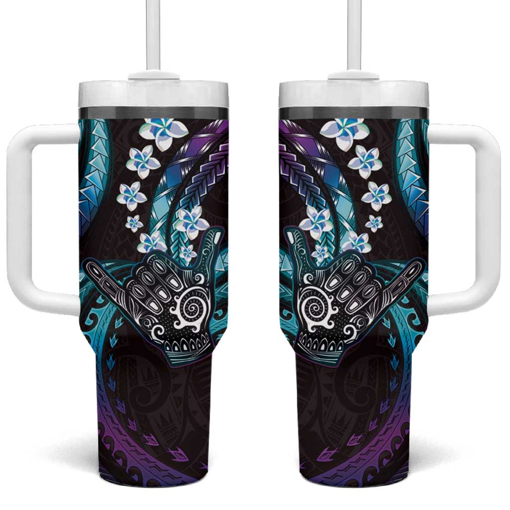 Hawaii Shaka Sign Tumbler With Handle Fantastic Frangipani Amethyst Gradient