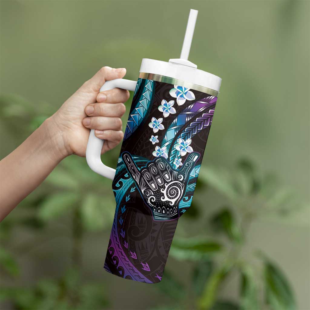 Hawaii Shaka Sign Tumbler With Handle Fantastic Frangipani Amethyst Gradient