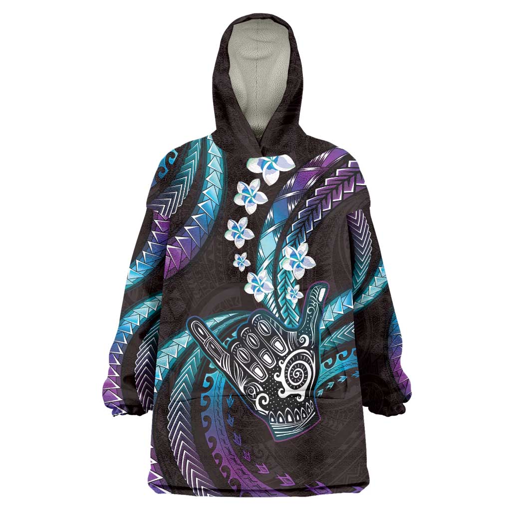 Hawaii Shaka Sign Wearable Blanket Hoodie Fantastic Frangipani Amethyst Gradient