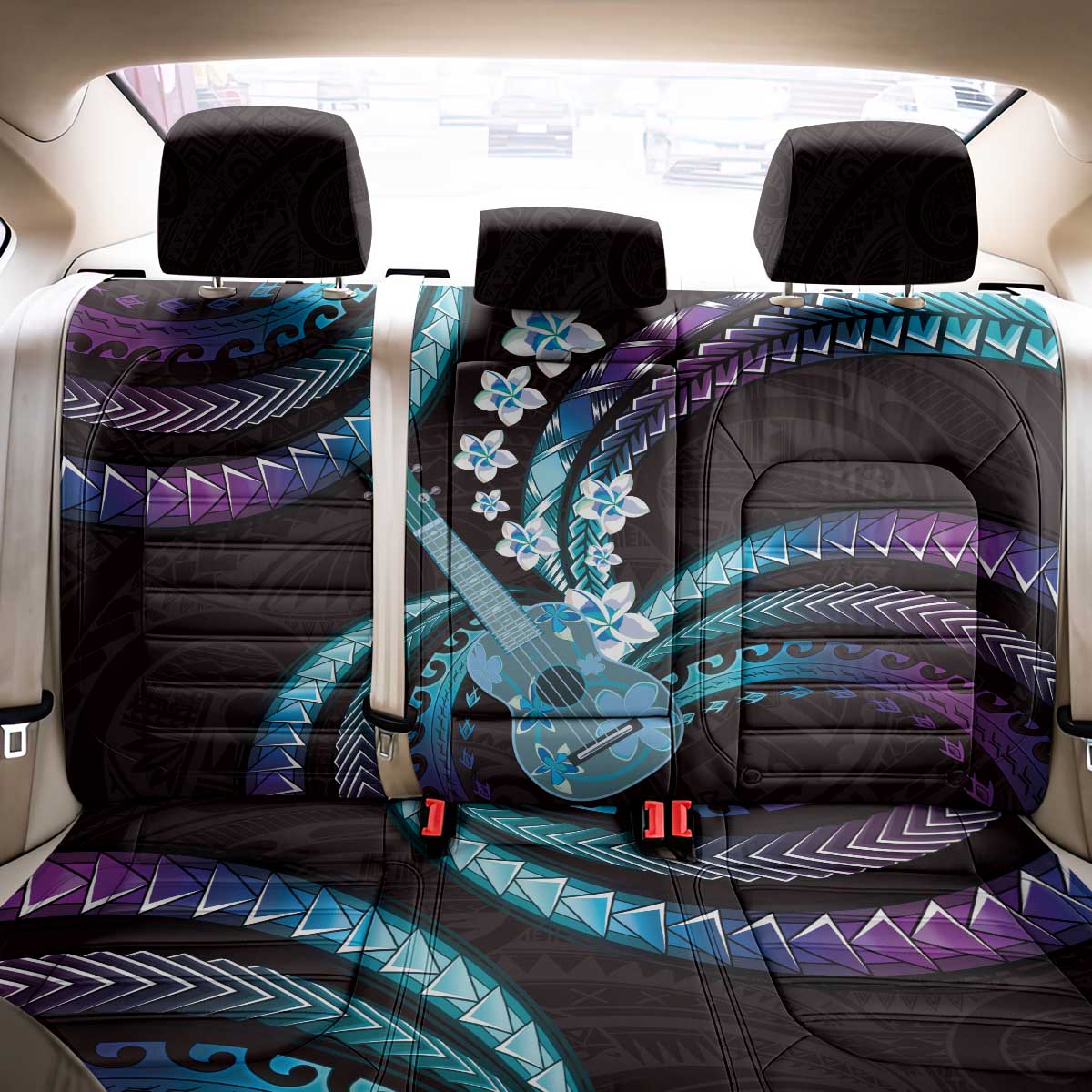 Hawaiian Ukulele Back Car Seat Cover Amethyst Gradient Fantastic Plumeria