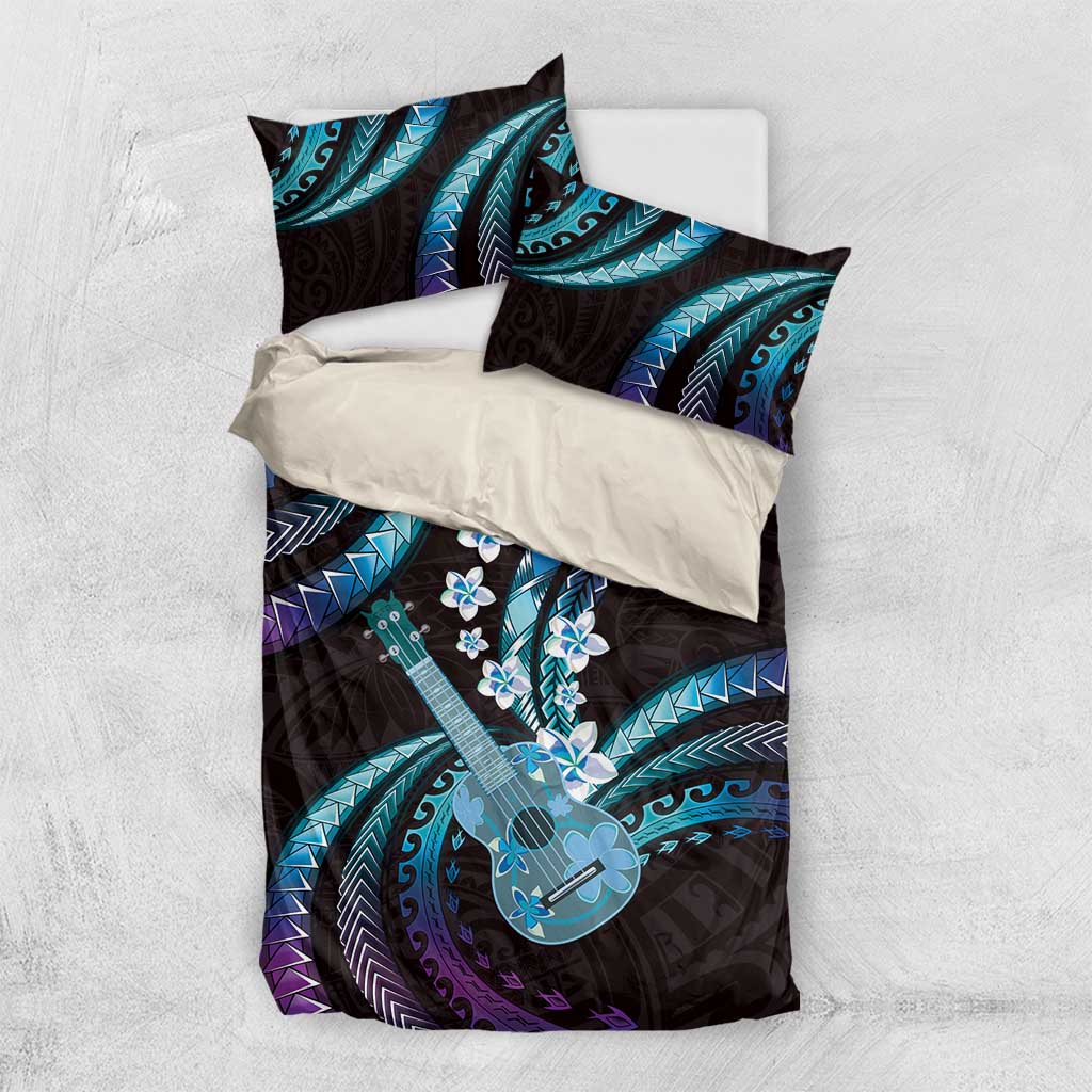 Hawaiian Ukulele Bedding Set Amethyst Gradient Fantastic Plumeria