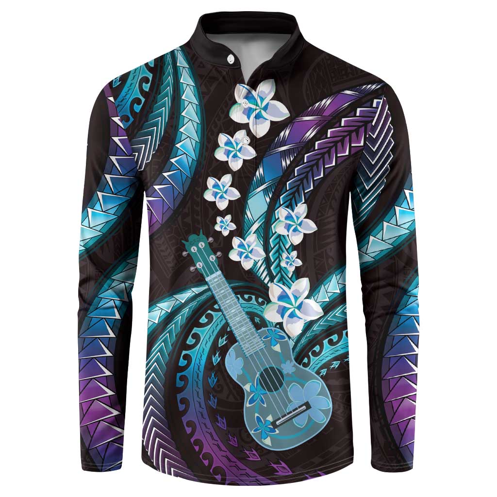 Hawaiian Ukulele Button Sweatshirt Amethyst Gradient Fantastic Plumeria LT01 Purple - Polynesian Pride