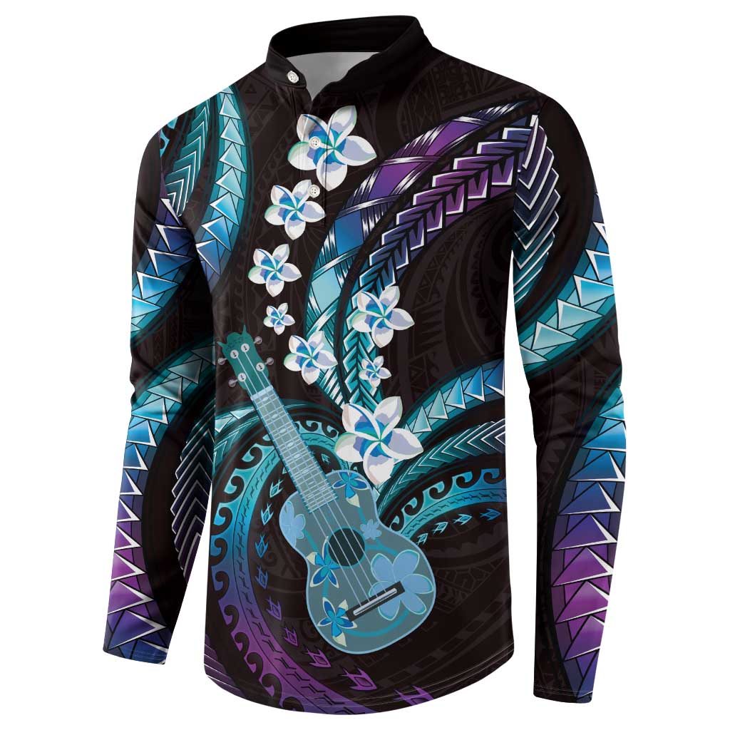 Hawaiian Ukulele Button Sweatshirt Amethyst Gradient Fantastic Plumeria LT01 - Polynesian Pride