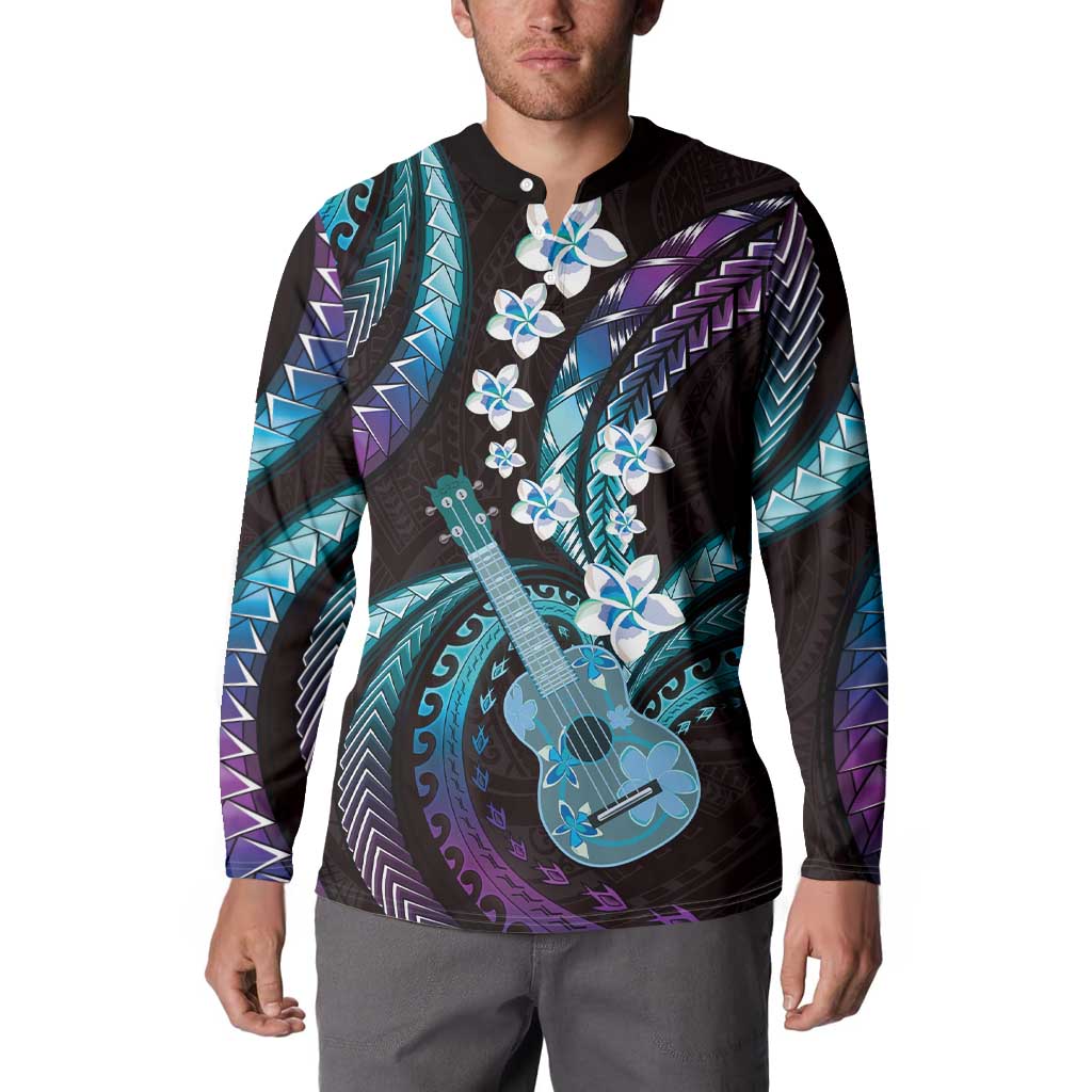 Hawaiian Ukulele Button Sweatshirt Amethyst Gradient Fantastic Plumeria LT01 - Polynesian Pride