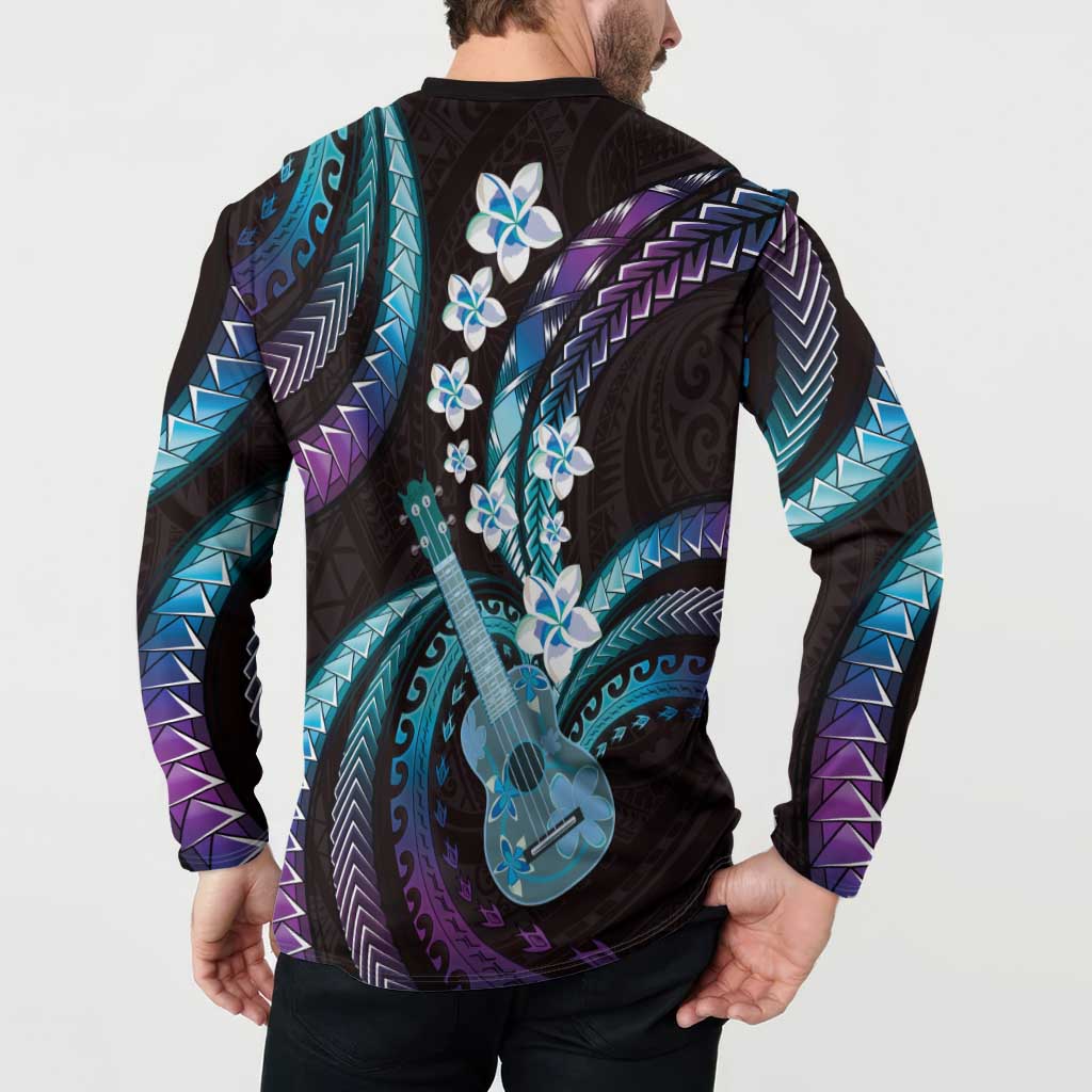 Hawaiian Ukulele Button Sweatshirt Amethyst Gradient Fantastic Plumeria LT01 - Polynesian Pride