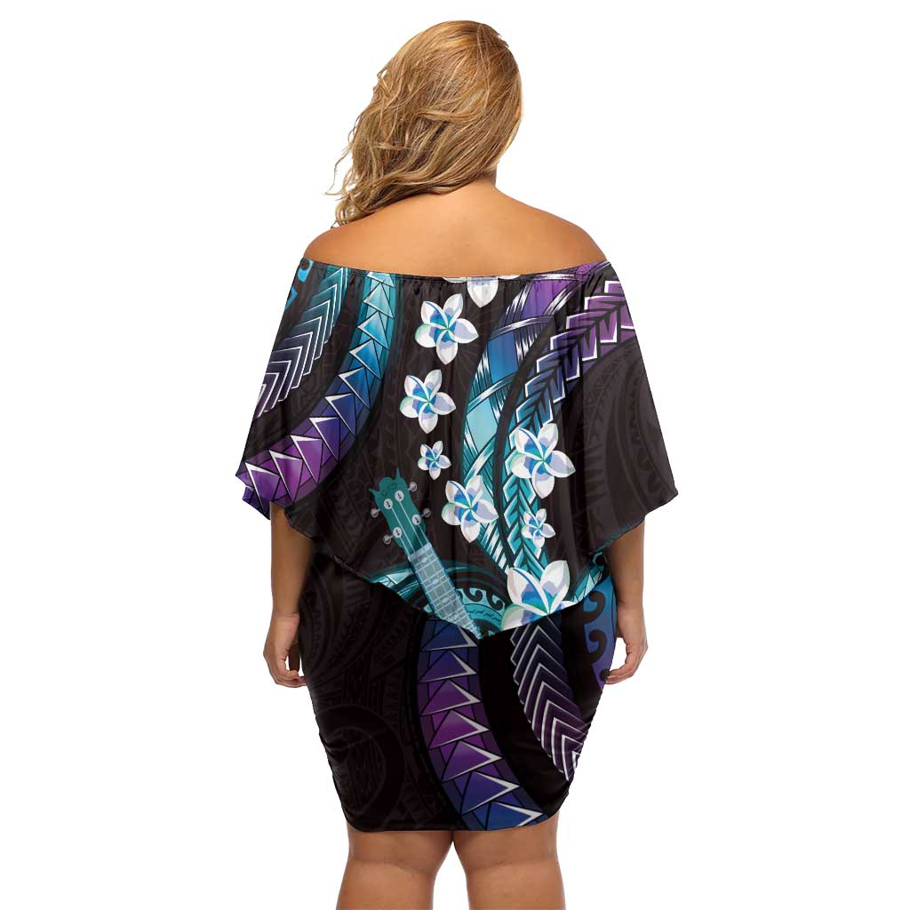 Hawaiian Ukulele Family Matching Off Shoulder Short Dress and Hawaiian Shirt Amethyst Gradient Fantastic Plumeria