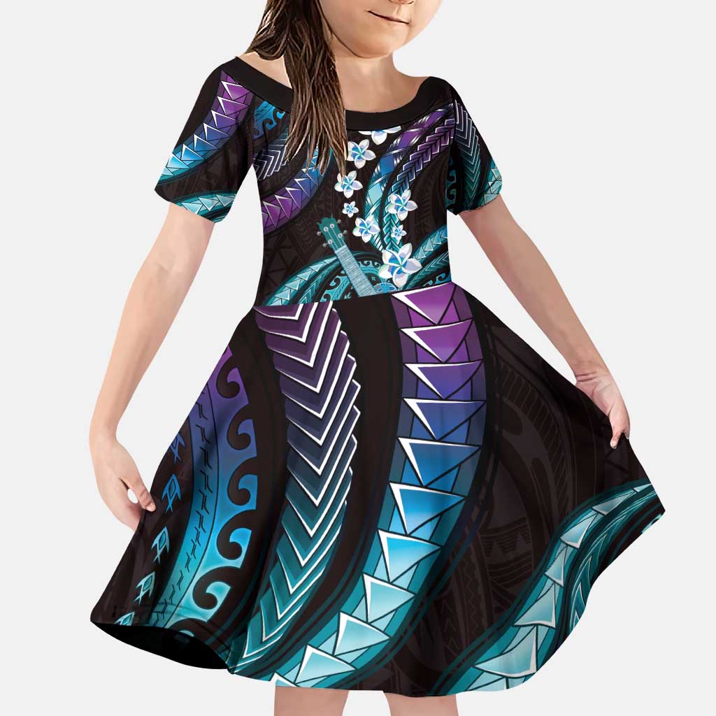 Hawaiian Ukulele Family Matching Puletasi and Hawaiian Shirt Amethyst Gradient Fantastic Plumeria LT01 Daughter's Dress Purple - Polynesian Pride
