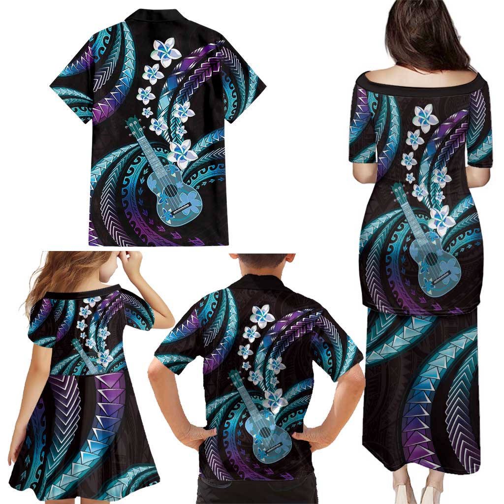 Hawaiian Ukulele Family Matching Puletasi and Hawaiian Shirt Amethyst Gradient Fantastic Plumeria LT01 - Polynesian Pride