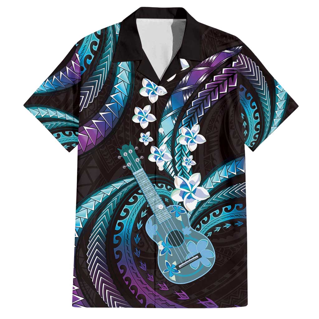 Hawaiian Ukulele Family Matching Puletasi and Hawaiian Shirt Amethyst Gradient Fantastic Plumeria LT01 Dad's Shirt - Short Sleeve Purple - Polynesian Pride