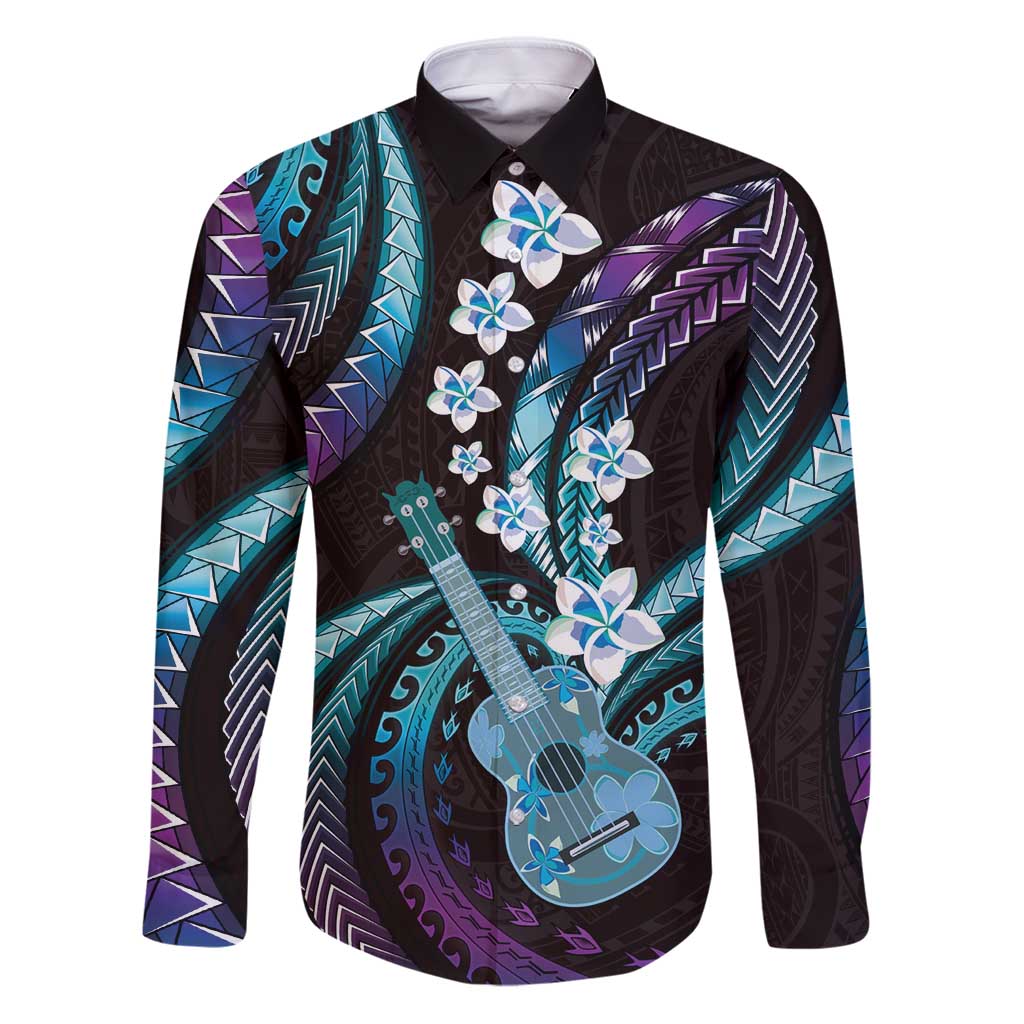 Hawaiian Ukulele Family Matching Puletasi and Hawaiian Shirt Amethyst Gradient Fantastic Plumeria LT01 Dad's Shirt - Long Sleeve Purple - Polynesian Pride