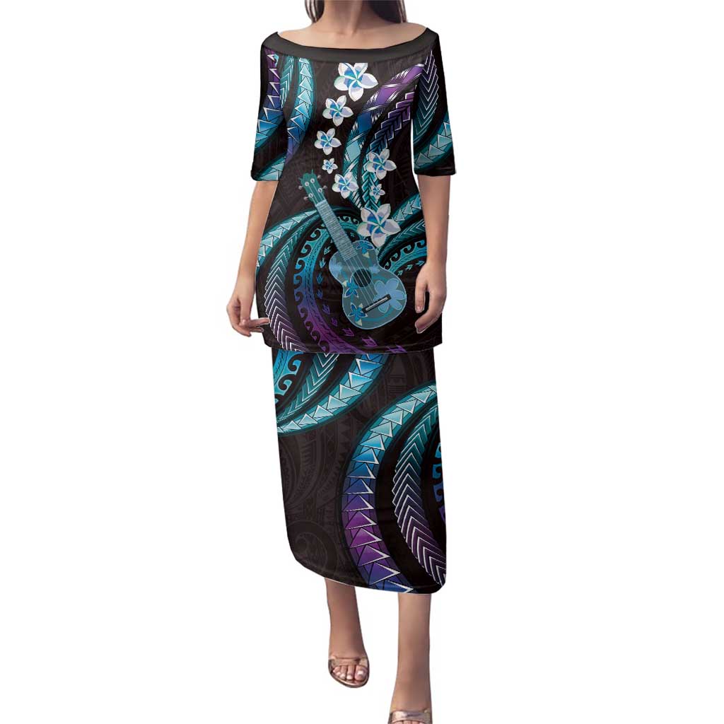 Hawaiian Ukulele Family Matching Puletasi and Hawaiian Shirt Amethyst Gradient Fantastic Plumeria LT01 Mom's Dress Purple - Polynesian Pride