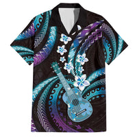 Hawaiian Ukulele Family Matching Short Sleeve Bodycon Dress and Hawaiian Shirt Amethyst Gradient Fantastic Plumeria