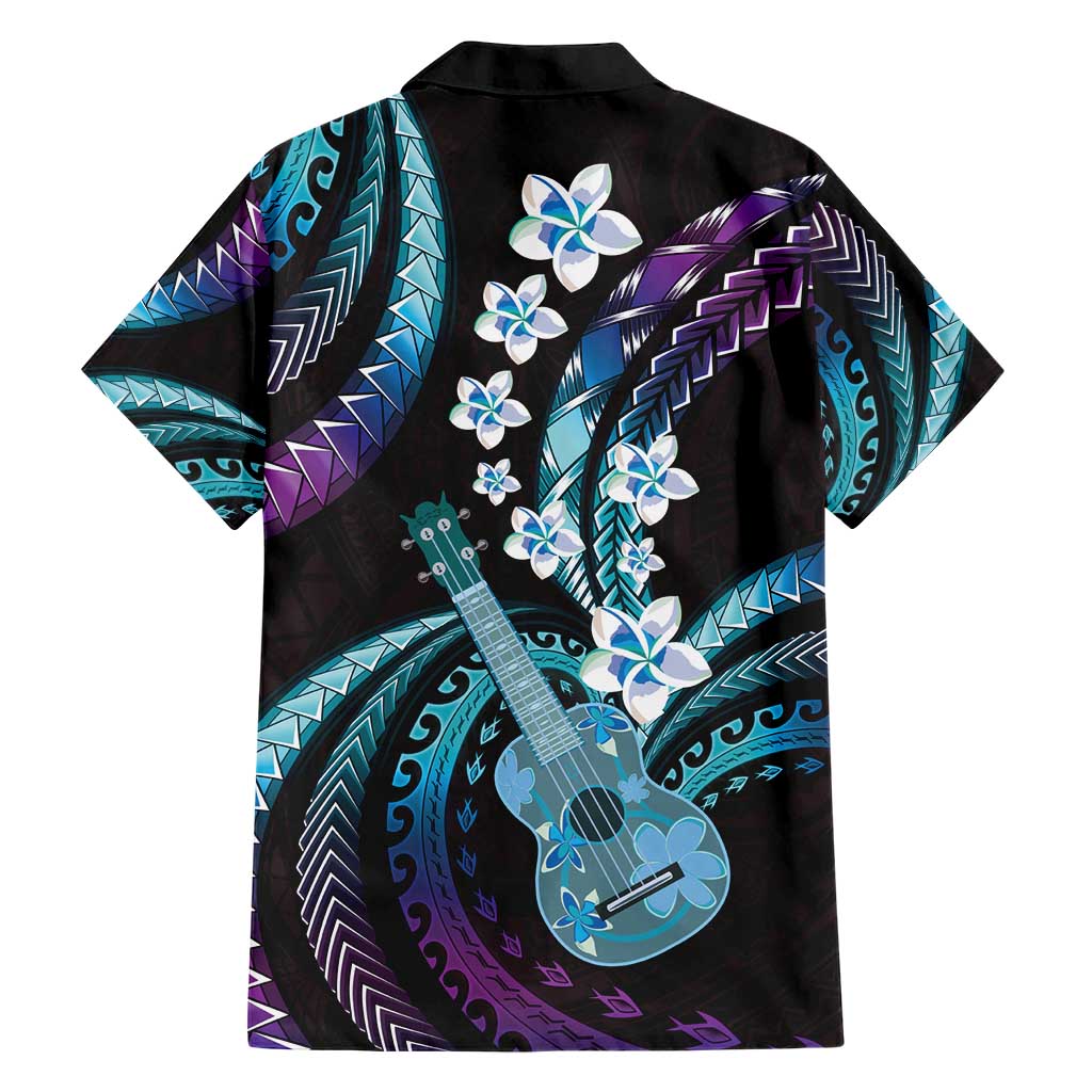 Hawaiian Ukulele Family Matching Short Sleeve Bodycon Dress and Hawaiian Shirt Amethyst Gradient Fantastic Plumeria