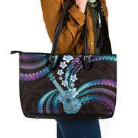 Hawaiian Ukulele Leather Tote Bag Amethyst Gradient Fantastic Plumeria LT01 - Polynesian Pride