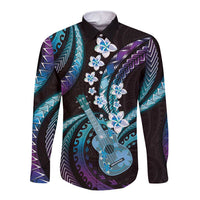 Hawaiian Ukulele Long Sleeve Button Shirt Amethyst Gradient Fantastic Plumeria LT01 Unisex Purple - Polynesian Pride