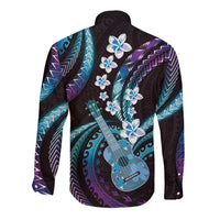 Hawaiian Ukulele Long Sleeve Button Shirt Amethyst Gradient Fantastic Plumeria LT01 - Polynesian Pride