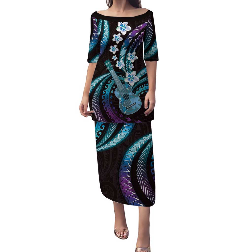 Hawaiian Ukulele Puletasi Amethyst Gradient Fantastic Plumeria LT01 Long Dress Purple - Polynesian Pride