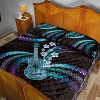 Hawaiian Ukulele Quilt Bed Set Amethyst Gradient Fantastic Plumeria
