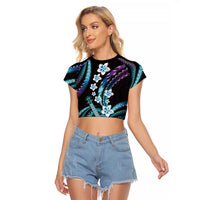 Hawaiian Ukulele Raglan Cropped T Shirt Amethyst Gradient Fantastic Plumeria LT01 Female Purple - Polynesian Pride
