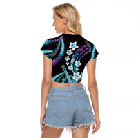 Hawaiian Ukulele Raglan Cropped T Shirt Amethyst Gradient Fantastic Plumeria LT01 - Polynesian Pride