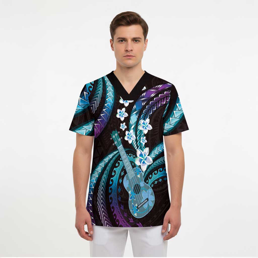 Hawaiian Ukulele Scrub Top Amethyst Gradient Fantastic Plumeria - Polynesian Pride