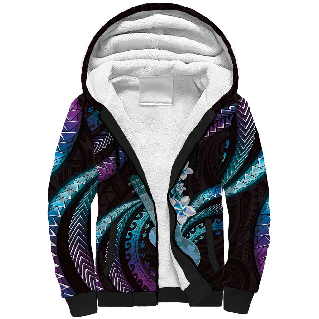 Hawaiian Ukulele Sherpa Hoodie Amethyst Gradient Fantastic Plumeria