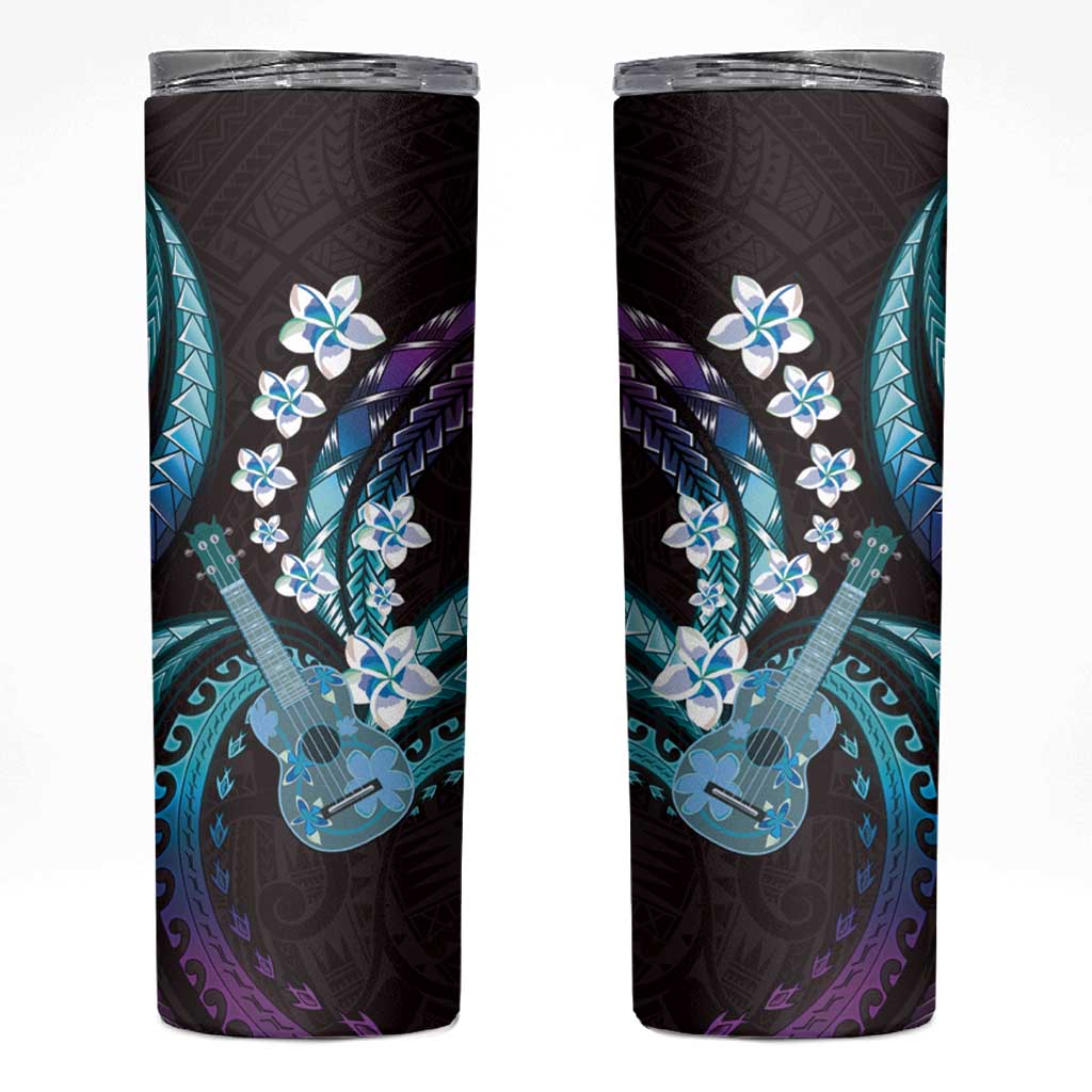 Hawaiian Ukulele Skinny Tumbler Amethyst Gradient Fantastic Plumeria