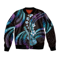 Hawaiian Ukulele Sleeve Zip Bomber Jacket Amethyst Gradient Fantastic Plumeria LT01 Unisex Purple - Polynesian Pride