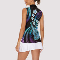 Hawaiian Ukulele Women Sleeveless Polo Shirt Amethyst Gradient Fantastic Plumeria