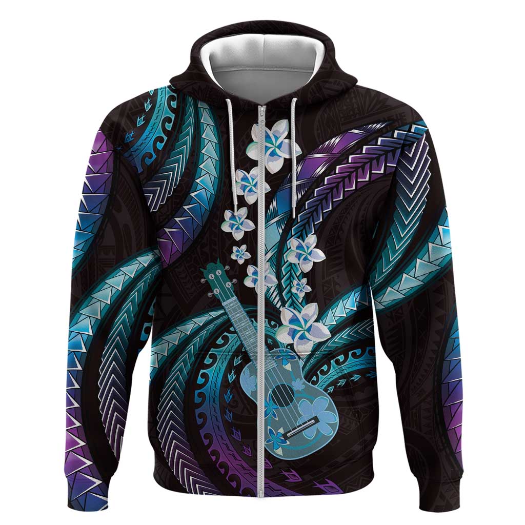 Hawaiian Ukulele Zip Hoodie Amethyst Gradient Fantastic Plumeria LT01 Zip Hoodie Purple - Polynesian Pride