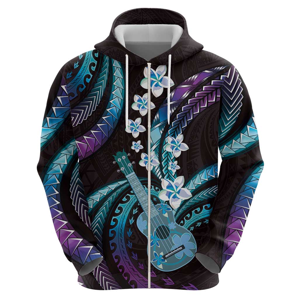 Hawaiian Ukulele Zip Hoodie Amethyst Gradient Fantastic Plumeria LT01 - Polynesian Pride