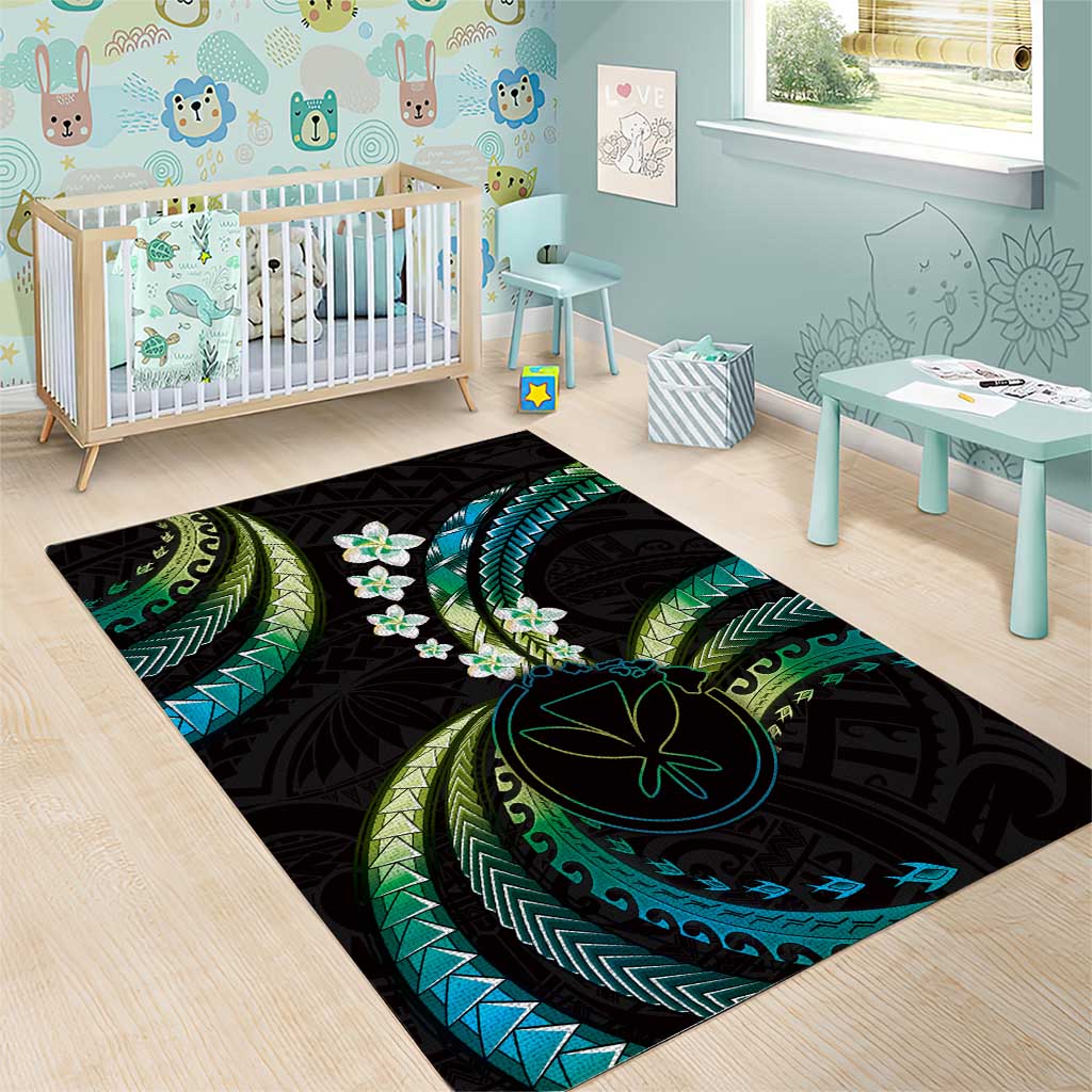 Hawaii Map Kanaka Maoli Area Rug Fantastic Frangipani Chartreuse Cyan