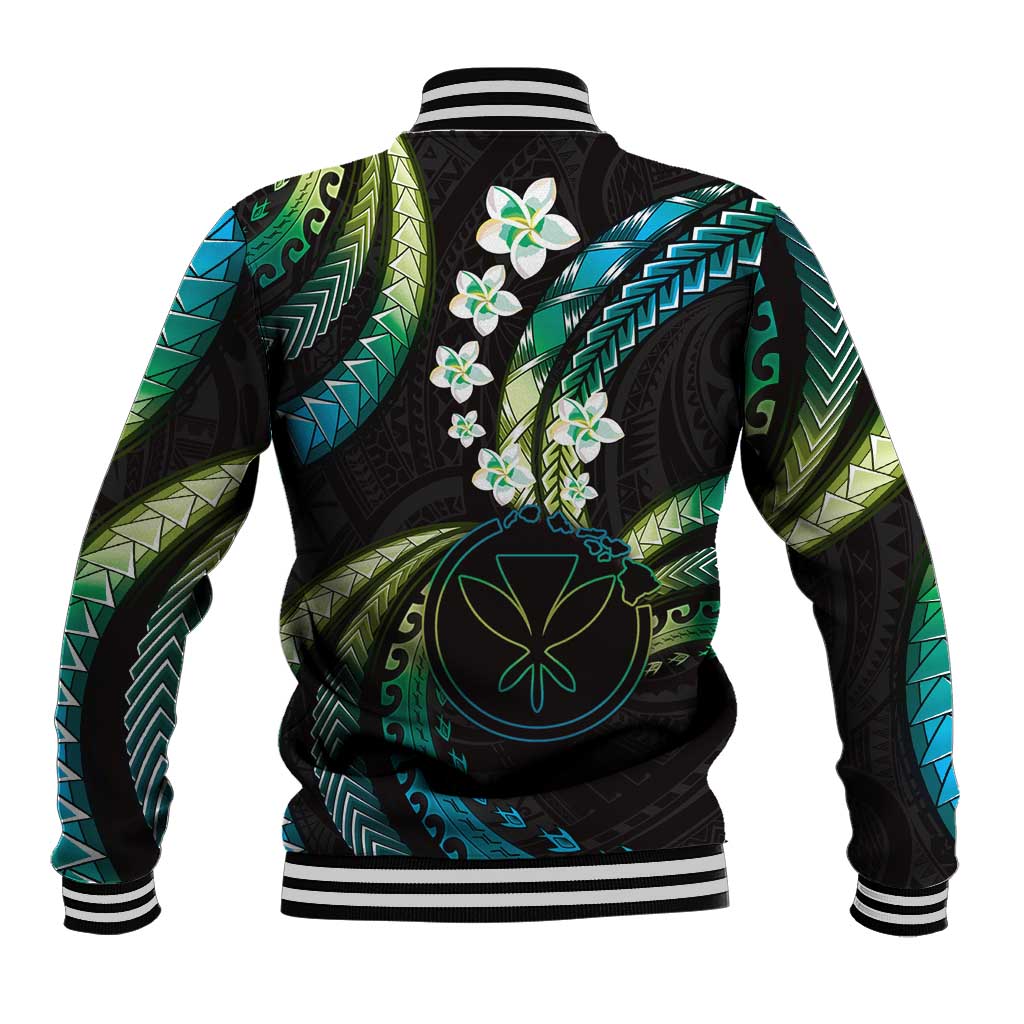 Hawaii Map Kanaka Maoli Baseball Jacket Fantastic Frangipani Chartreuse Cyan LT01 - Polynesian Pride