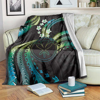 Hawaii Map Kanaka Maoli Blanket Fantastic Frangipani Chartreuse Cyan LT01 Cyan - Polynesian Pride