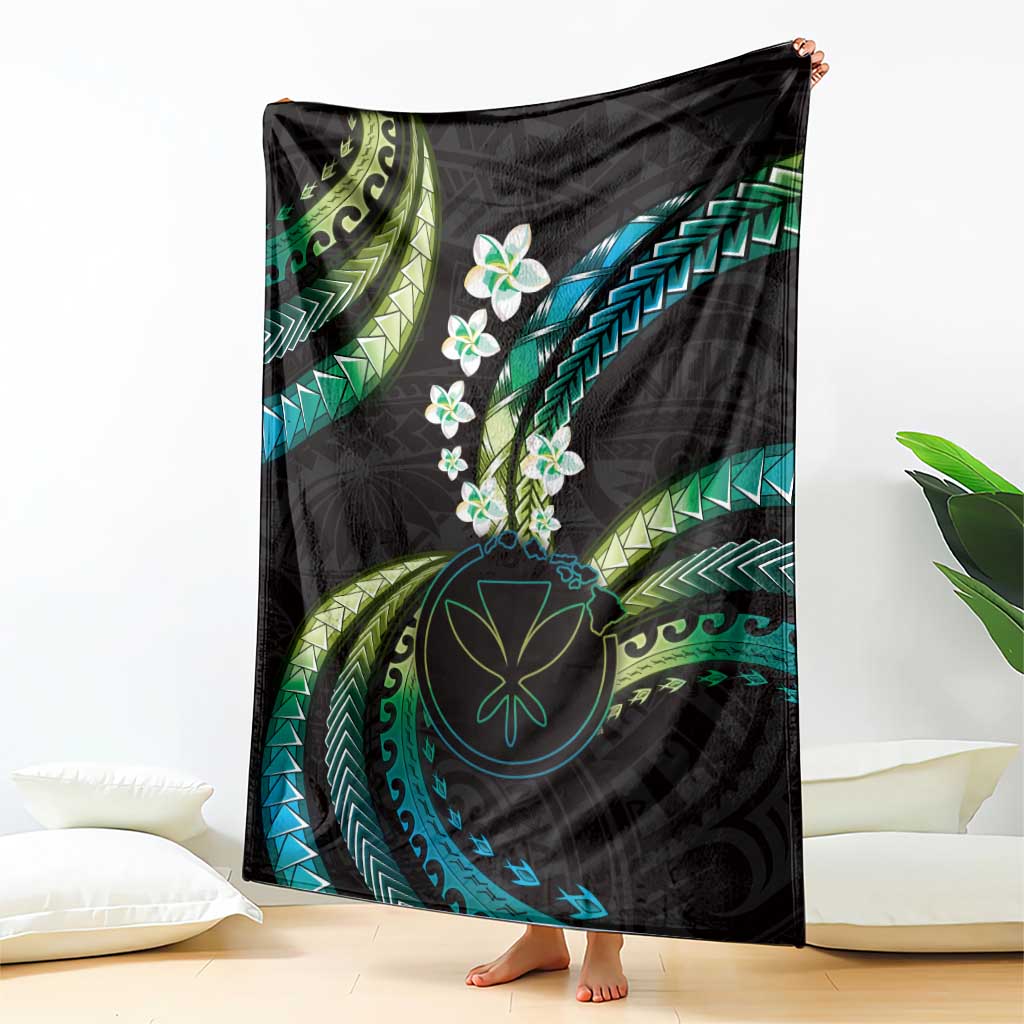 Hawaii Map Kanaka Maoli Blanket Fantastic Frangipani Chartreuse Cyan LT01 - Polynesian Pride