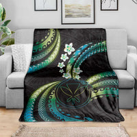 Hawaii Map Kanaka Maoli Blanket Fantastic Frangipani Chartreuse Cyan LT01 - Polynesian Pride