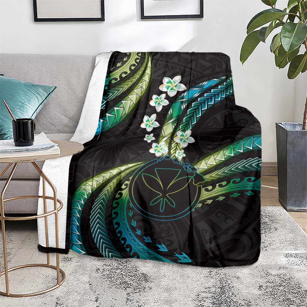 Hawaii Map Kanaka Maoli Blanket Fantastic Frangipani Chartreuse Cyan LT01 - Polynesian Pride