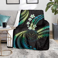 Hawaii Map Kanaka Maoli Blanket Fantastic Frangipani Chartreuse Cyan LT01 - Polynesian Pride