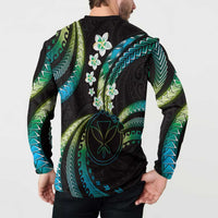 Hawaii Map Kanaka Maoli Button Sweatshirt Fantastic Frangipani Chartreuse Cyan LT01 - Polynesian Pride