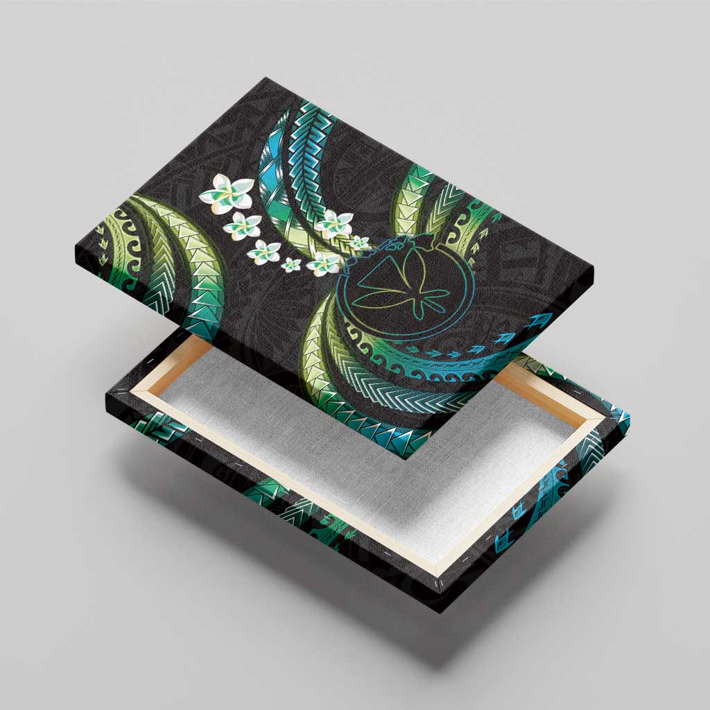 Hawaii Map Kanaka Maoli Canvas Wall Art Fantastic Frangipani Chartreuse Cyan