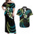 Hawaii Map Kanaka Maoli Couples Matching Off Shoulder Maxi Dress and Hawaiian Shirt Fantastic Frangipani Chartreuse Cyan