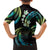 Hawaii Map Kanaka Maoli Family Matching Off The Shoulder Long Sleeve Dress and Hawaiian Shirt Fantastic Frangipani Chartreuse Cyan