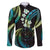 Hawaii Map Kanaka Maoli Family Matching Off The Shoulder Long Sleeve Dress and Hawaiian Shirt Fantastic Frangipani Chartreuse Cyan