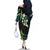 Hawaii Map Kanaka Maoli Family Matching Off The Shoulder Long Sleeve Dress and Hawaiian Shirt Fantastic Frangipani Chartreuse Cyan