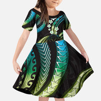 Hawaii Map Kanaka Maoli Family Matching Puletasi and Hawaiian Shirt Fantastic Frangipani Chartreuse Cyan