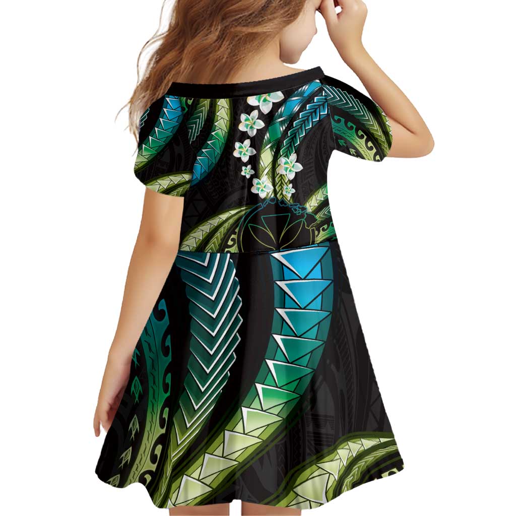 Hawaii Map Kanaka Maoli Family Matching Puletasi and Hawaiian Shirt Fantastic Frangipani Chartreuse Cyan