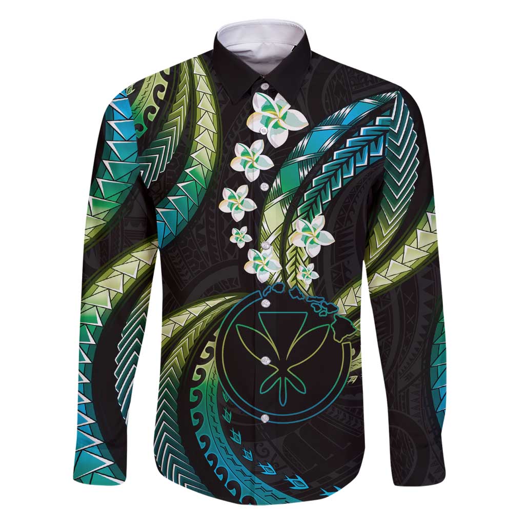 Hawaii Map Kanaka Maoli Family Matching Puletasi and Hawaiian Shirt Fantastic Frangipani Chartreuse Cyan
