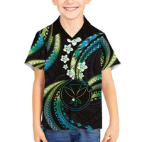 Hawaii Map Kanaka Maoli Family Matching Puletasi and Hawaiian Shirt Fantastic Frangipani Chartreuse Cyan